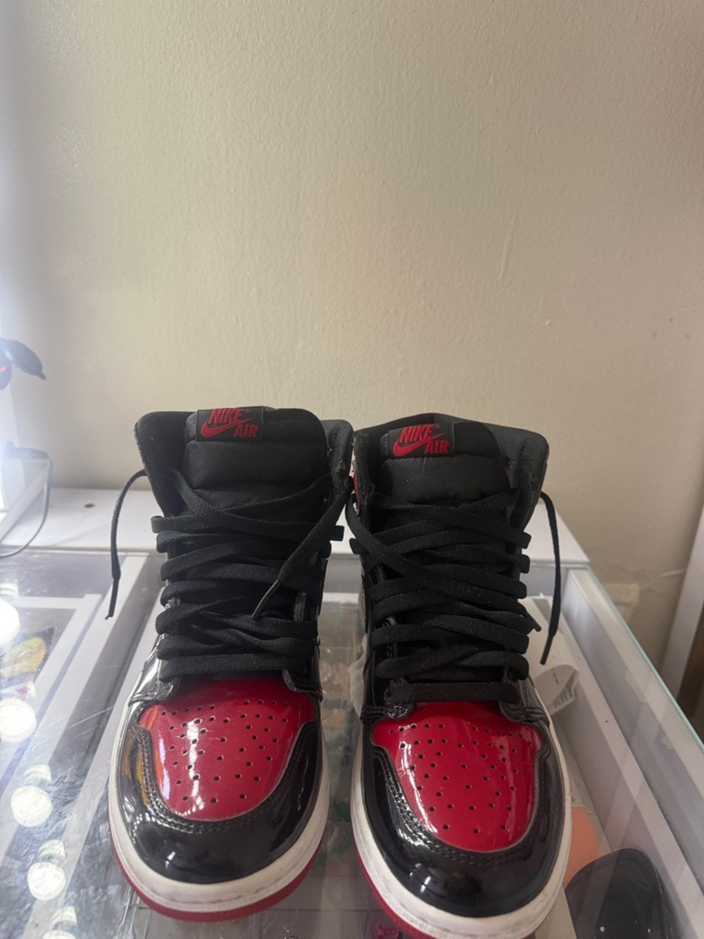 Nike Black and Red Patent Leather High-Top Sneakers